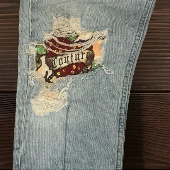 VTG Levi's 501 Upcycled Custom Patchwork Distressed Jeans Womens 33x36 ISA